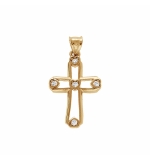 PENDENTIF PLAQUÉ OR CROIX 20X12MM AJOURÉE AVEC OXYDES BLANCS