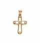 PENDENTIF PLAQUÉ OR CROIX 20X12MM AJOURÉE AVEC OXYDES BLANCS