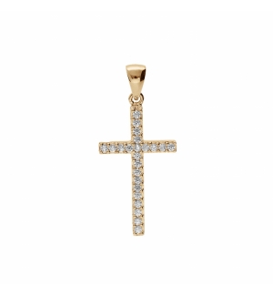 PENDENTIF PLAQUÉ OR CROIX AVEC OXYDES BLANCS 25 X 14MM