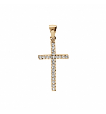 PENDENTIF PLAQUÉ OR CROIX AVEC OXYDES BLANCS 25 X 14MM