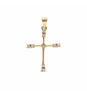 PENDENTIF PLAQUÉ OR CROIX 20X15MM AVEC OXYDES BLANCS SERTIS