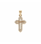 PENDENTIF PLQUÉ OR CROIX 15X10MM OXYDES BLANCS SERTIS