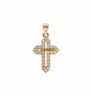 PENDENTIF PLQUÉ OR CROIX 15X10MM OXYDES BLANCS SERTIS