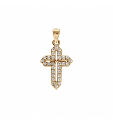 PENDENTIF PLQUÉ OR CROIX 15X10MM OXYDES BLANCS SERTIS