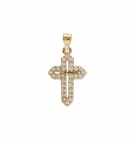 PENDENTIF PLQUÉ OR CROIX 15X10MM OXYDES BLANCS SERTIS