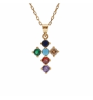 COLLIER PLAQUÉ OR PENDENTIF CROIX 15X10MM OXYDES MULTI COULEURS SERTIS 40+5CM 