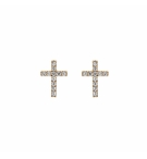 BOUCLES D'OREILLES TIGE PLAQUÉ OR CROIX OXYDES BLANCS SERTIS 