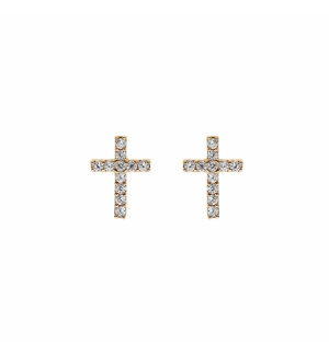 BOUCLES D'OREILLES TIGE PLAQUÉ OR CROIX OXYDES BLANCS SERTIS 