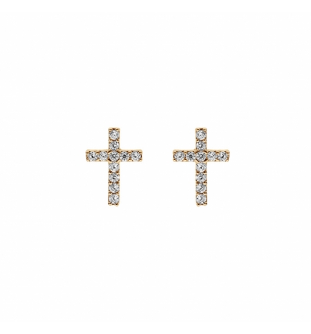 BOUCLES D'OREILLES TIGE PLAQUÉ OR CROIX OXYDES BLANCS SERTIS 
