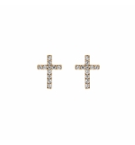 BOUCLES D'OREILLES TIGE PLAQUÉ OR CROIX OXYDES BLANCS SERTIS 
