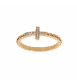 BAGUE PLAQUÉ OR BOULES AVEC CROIX OXYDES BLANCS SERTIS