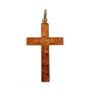 Pendentif Croix Roses - émaillé rose - laiton plaqué or - 30mm