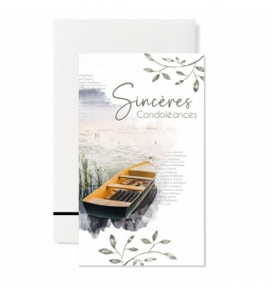 Carnet sincères condoléances Barque sur fond gris vert