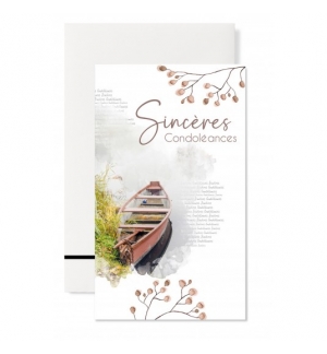 Carte Double sincères condoléances Barque sur fond rosé