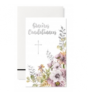Carnet Sincères condoléances Fleurs mauves vertes et jaunes