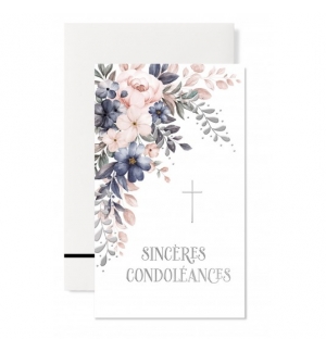 Carnet sincères condoléances Fleurs bleus, roses pâles