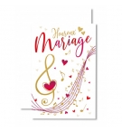 Carte Heureux Mariage Note de musique dorée et cœurs rouges