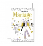 Carte Heureux Anniversaire de mariage Couple d'oiseaux violet et noir dorés