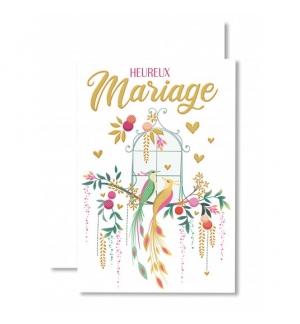 Carnet Joyeux Anniversaire de Mariage Oiseaux cœurs dorés