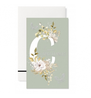 Carnet sincères condoléances Fleurs et papillons sur fond vert