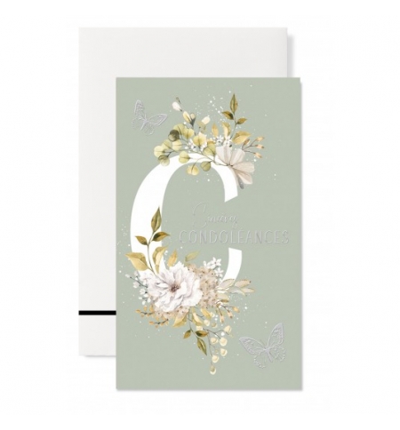Carnet sincères condoléances Fleurs et papillons sur fond vert Carnet sincères condoléances Fleurs et papillons sur fond vert