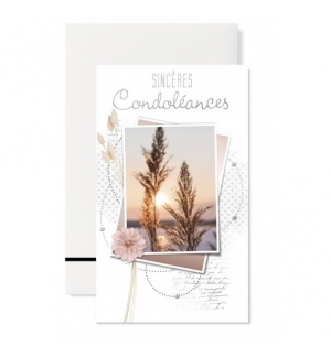 Carnet sincères condoléances Feuillage beige et roses pâle