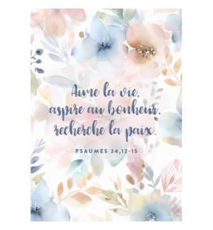 Carte avec verset Motifs floraux pastels "Aime la vie..."
