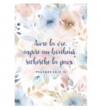 Carte avec verset Motifs floraux pastels "Aime la vie..."