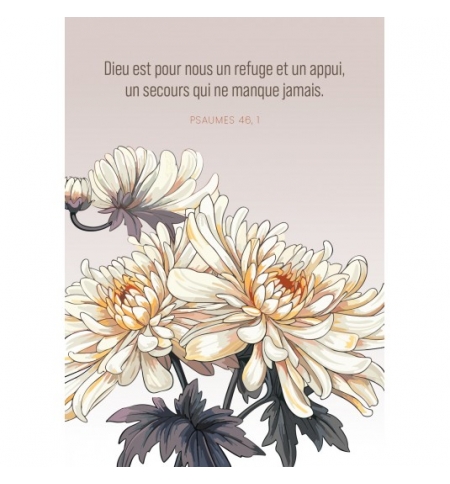Carte avec verset Fleurs blanches dessinées