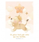 CARTE  Dessin d'un lionceau accroché à un ballon étoile
