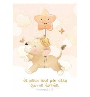 CARTE  Dessin d'un lionceau accroché à un ballon étoile