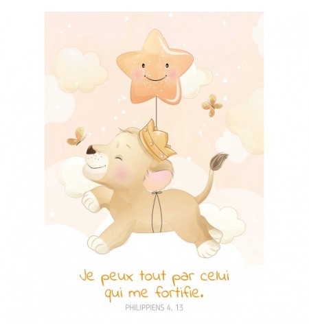 CARTE Dessin d'un lionceau accroché à un ballon étoile CARTE Dessin d'un lionceau accroché à un ballon étoile