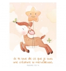 CARTE  Dessin d'un faon accroché à un ballon étoile