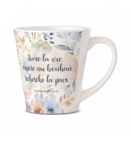 Mug motifs floraux pastels "Aime la vie"