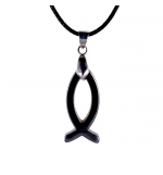 Ichtus pendentif sur lacet - hematite
