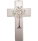 Croix en bois 9 x 15cm/blanche - Arbre de Vie