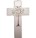 Croix en bois 9 x 15cm/blanche - Arbre de Vie