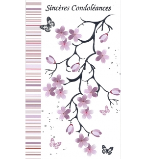 Carte double Sincères Condoléances FLEURS PAPILLONS