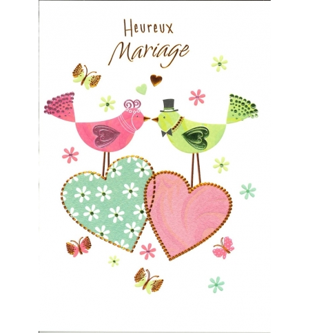 Carte double Heureux Mariage - Poules -