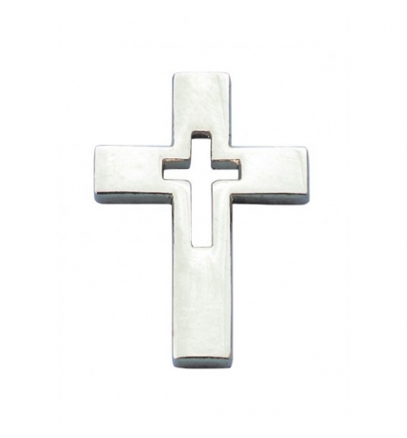 Pins Croix évidée argentée 1.5x2 cm