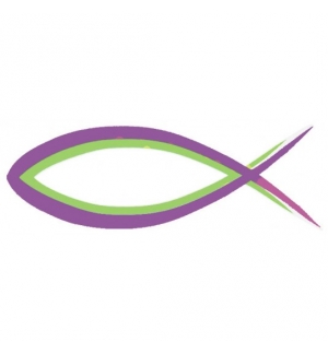 Autocollant Ichtus violet/vert fluo 13cm