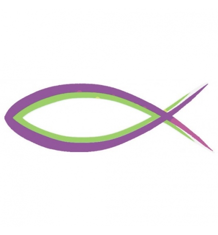 Autocollant Ichtus violet/vert fluo 13cm