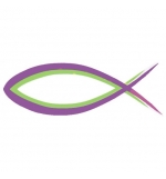 Autocollant Ichtus violet/vert fluo 13cm