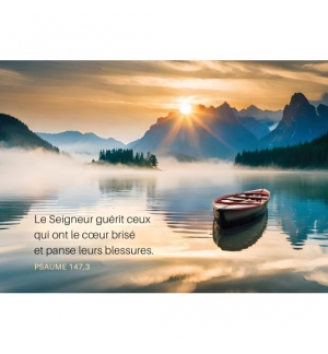 Carte Condoléances- Barque sur un lac au soleil couchant