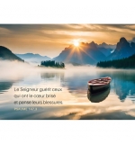 Carte Condoléances- Barque sur un lac au soleil couchant