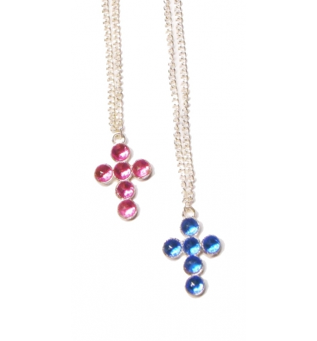 Chaine argenté avec croix strass - assortiments