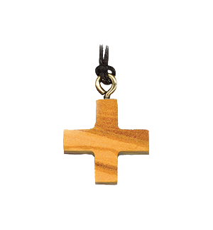 Croix sur cordon carré - bois d'olivier - 22mm