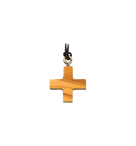Croix sur cordon carré - bois d'olivier - 22mm Croix sur cordon carré - bois d'olivier - 22mm