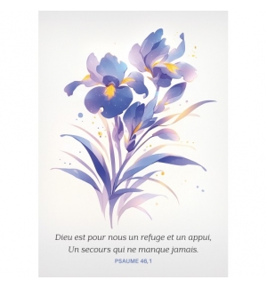 Carte Avec Verset Fleurs violettes à l'aquarelle
