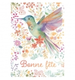 Carte Avec Message Colibri et fleurs en aquarelle